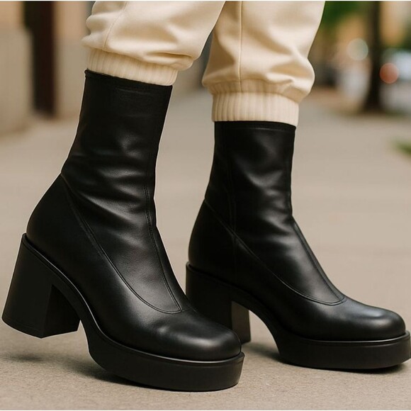 Call It Spring black vegan leather pull on ankle booties 8.5 platform Y2K 90's - Picture 1 of 11